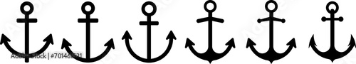 Anchors icons set on transparent background. Anchor in sea. Nautical symbol. Simple anchor collection flat style. photo