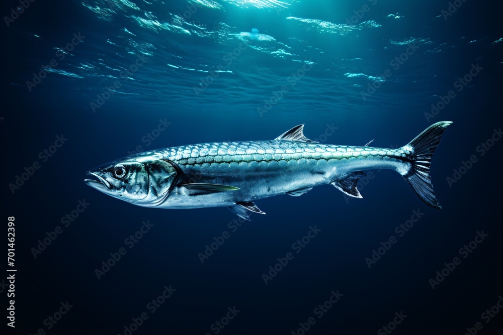 A mackerel silver color fish swimming in the ocean A mackerel silver color fish swimming in the ocean