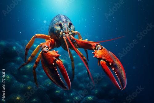 Closeup of a crab or lobster in the ocean