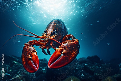 Closeup of a lobster or crayfish underwater