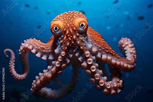 Octopus in clear water in deep sea