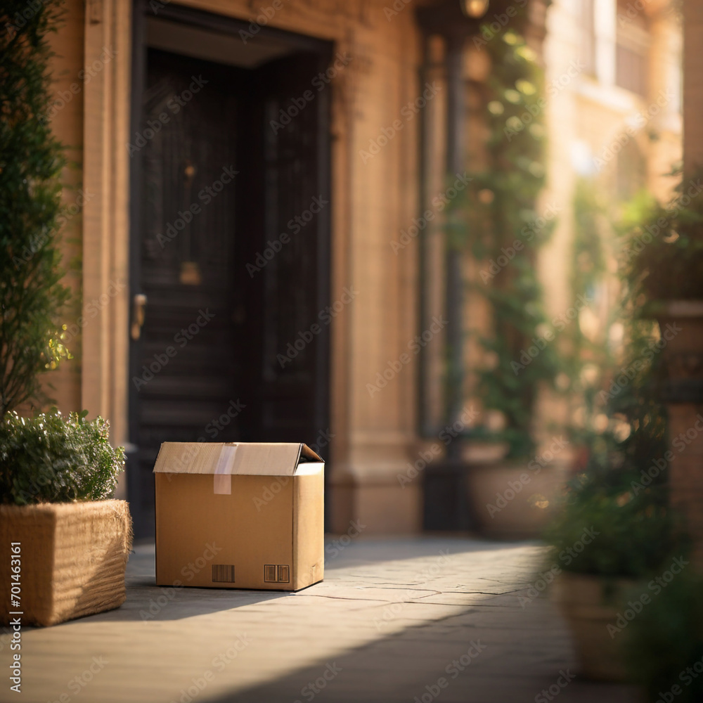 boxes in the street, Cardboard box outside near entrance door, parcel , post with copy space, perfect composition, beautiful intricate insanely detailed, AI generated boxes in the street, Cardboard box outside near entrance door, parcel , post with copy space, perfect composition, beautiful intricate insanely detailed, AI generated