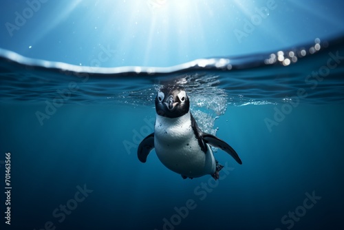 Closeup of a penguin swimming in the ocean