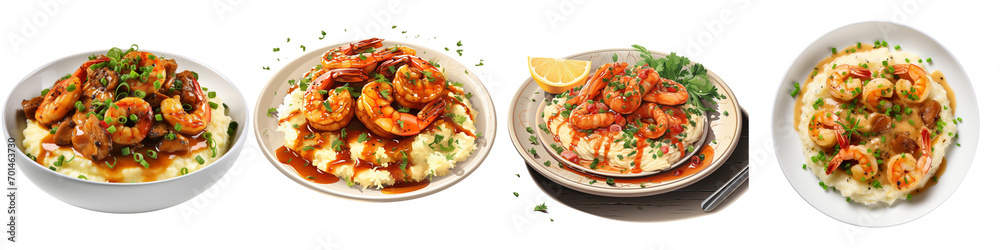 Plate of Shrimp and Grits Hyperrealistic Highly Detailed Isolated On Transparent Background Png File