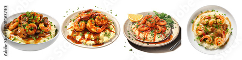 Plate of Shrimp and Grits Hyperrealistic Highly Detailed Isolated On Transparent Background Png File