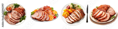 Plate of Sliced Turkey Hyperrealistic Highly Detailed Isolated On Transparent Background Png File