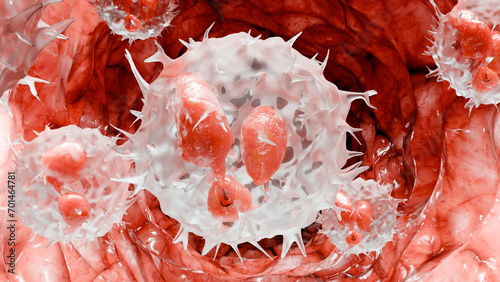 Neutrophiles type Leukocyte cell, phagocytosis, white blood cells in vein, Neutrophil, medical human health, destruction of the virus and microb infections, granulocytes, polymorphonuclears, 3d render photo