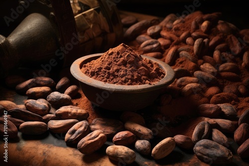 Cocoa beans and ground cocoa powder and ready-to-use  the history of chocolate making