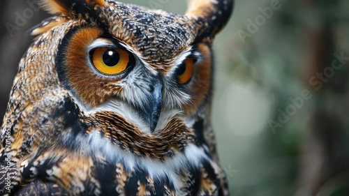 A closeup portrait of a great horned owl in its natural environment. © Daniel L