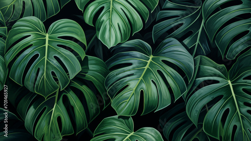 monstera philodendron green leaves wallpaper background drawing painting texture exotic tropical shiny pattern rainforest dark jungle design for fabric paper notebook covers plant illustration
