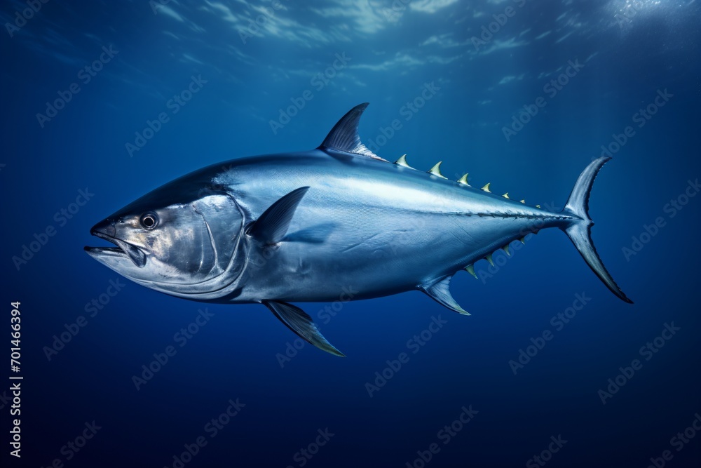 Obraz premium Closeup of a sword fish underwater in blue ocean