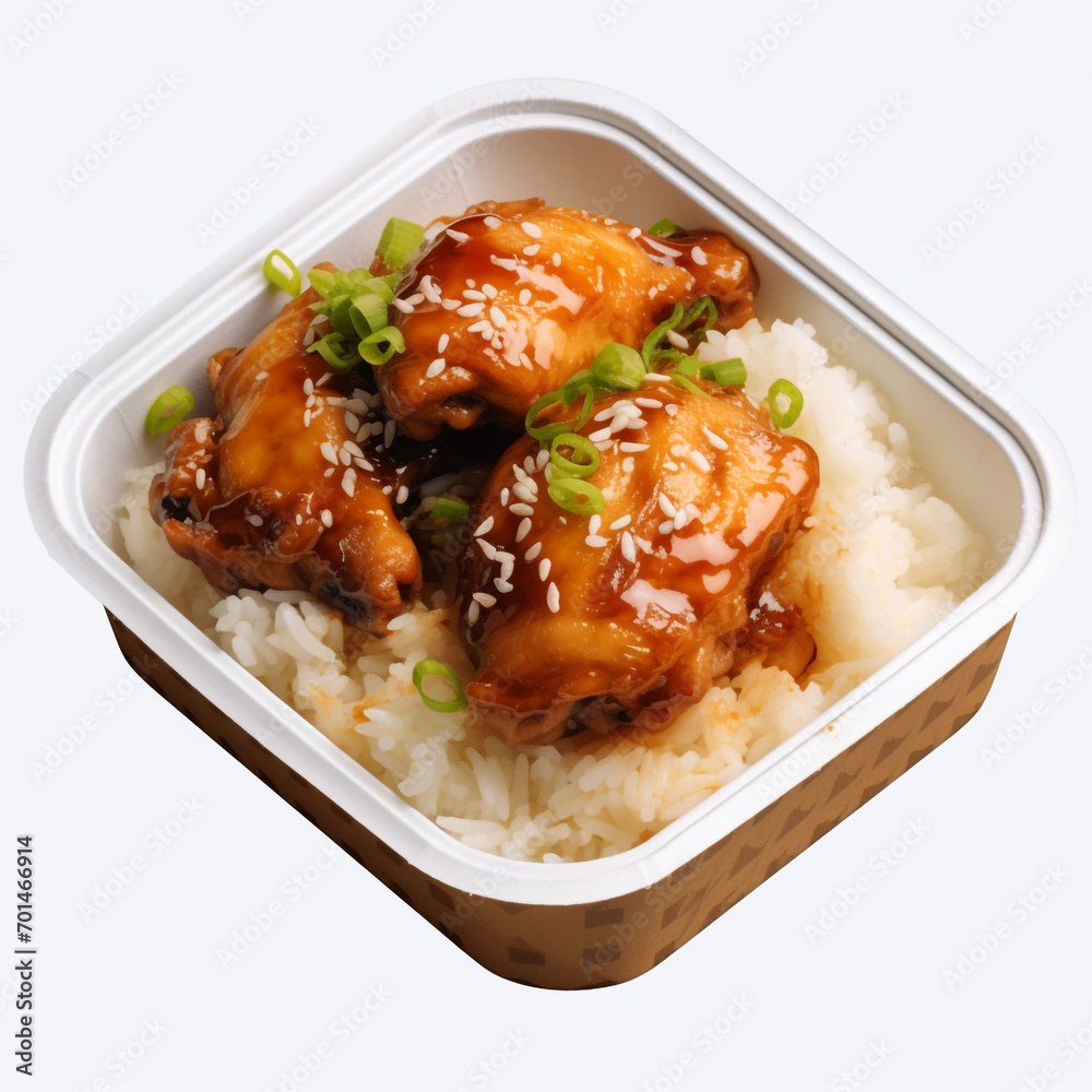 Box of spicey chicken with rice isolated on transparent background created with Generative Ai Box of spicey chicken with rice isolated on transparent background created with Generative Ai