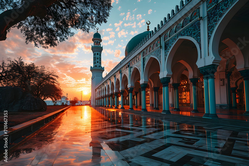 A Magnificent Mosque with a Beautiful Sky View at Sunset © Resdika