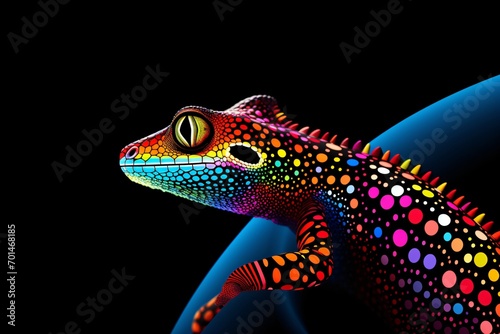 A colorful neon lizard isolated on a black background photo