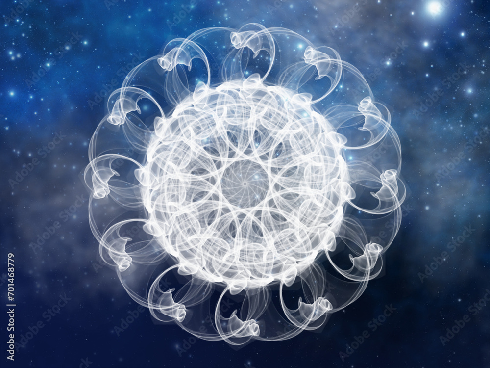Fototapeta premium Mandala fleur de lumière plasma dans le ciel étoilé