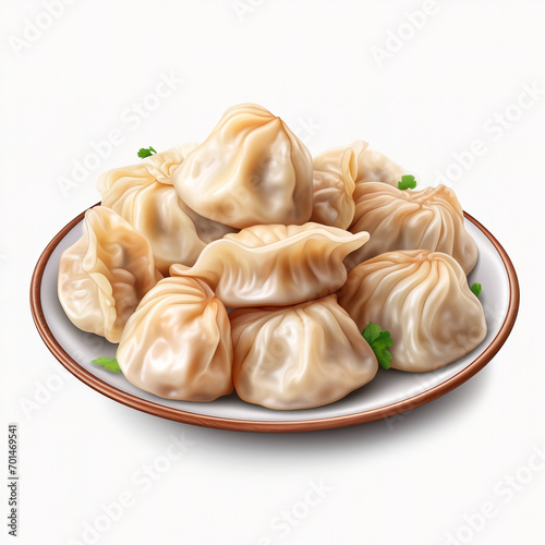 plate of tasty dumplings or momos isolated on transparent background created with Generative Ai
