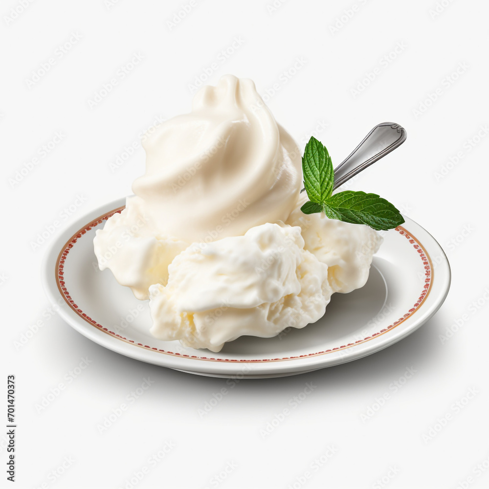 yummy vanilla ice cream scoop on plate with transparent background created with Generative Ai yummy vanilla ice cream scoop on plate with transparent background created with Generative Ai