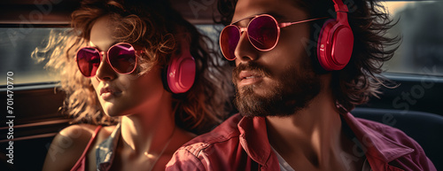 a man and a woman wearing headphones and sunglasses