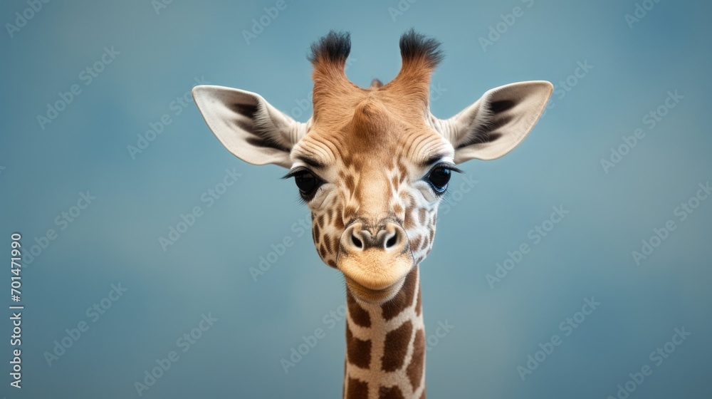 Obraz premium A giraffe calf with soft spots, highlighting its long and curious neck generative ai