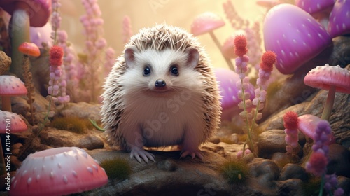 A hedgehog in pastel colors with detailed spines in a warm and cozy environment generative ai photo