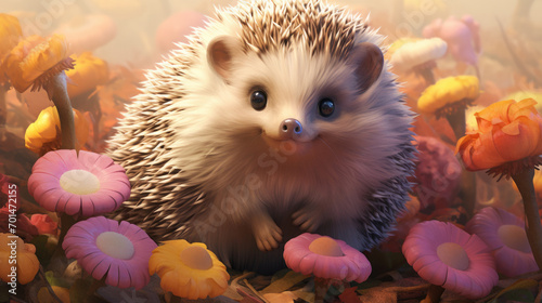 A hedgehog in pastel colors with detailed spines in a warm and cozy environment generative ai © Francheska