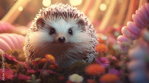A hedgehog in pastel colors with detailed spines in a warm and cozy environment generative ai