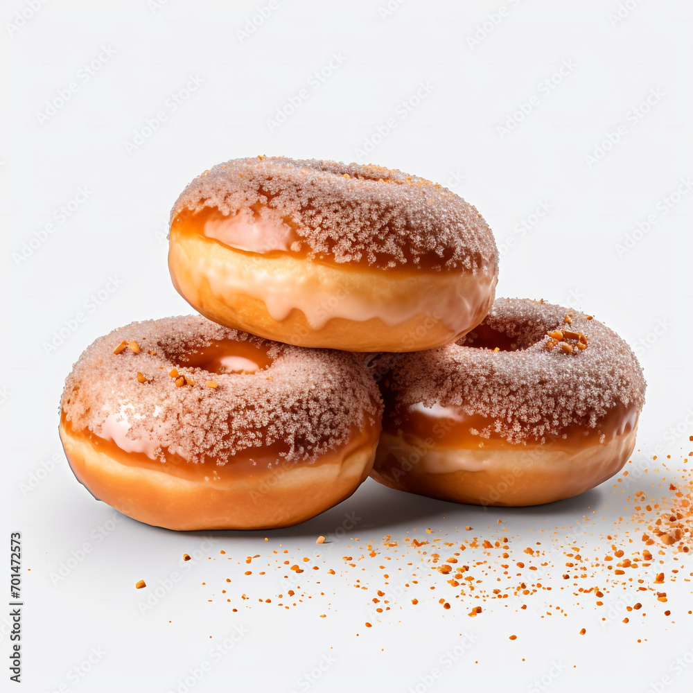 three donuts with sugar powder on transparent background created with Generative Ai