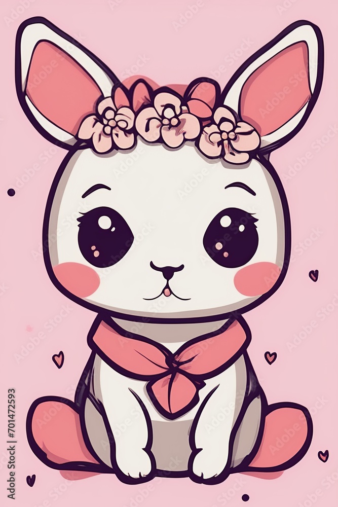 Sweet bunny with flower crown and loving eyes Sweet bunny with flower crown and loving eyes