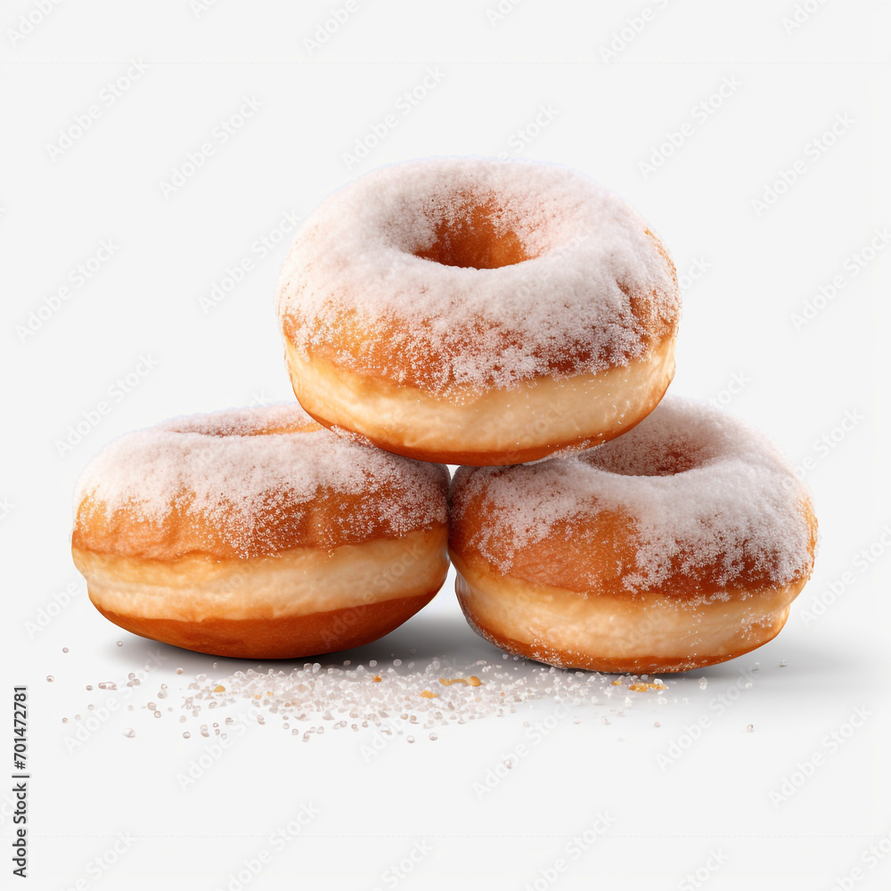 three donuts with sugar powder on transparent background created with Generative Ai three donuts with sugar powder on transparent background created with Generative Ai