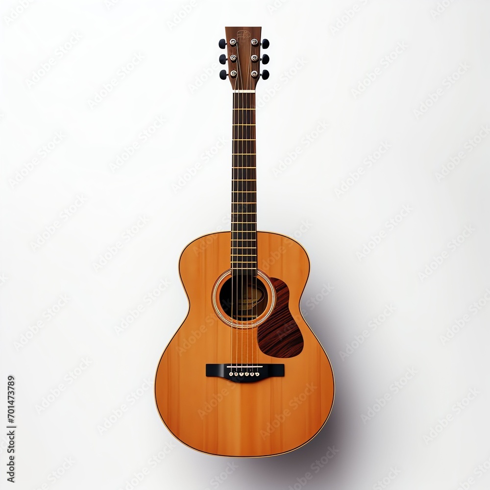 realistic brown acoustic guitar, masterpiece, subtle, vector logo, white background