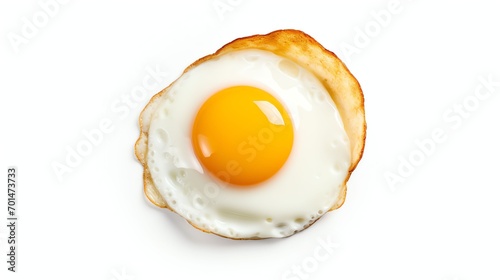 relistic Fried egg isolated on white background, top view, bright color light photo
