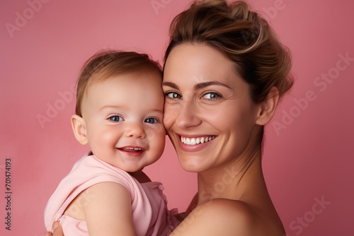 Smiling Mother Holding Her Smiling Baby. Mother's Day Concept