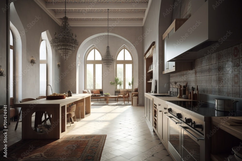 Kitchen interior in luxury Moroccan style house.