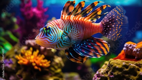 A tropical fish with shiny scales in a coral reef  highlighting the diverse colors underwater generative ai