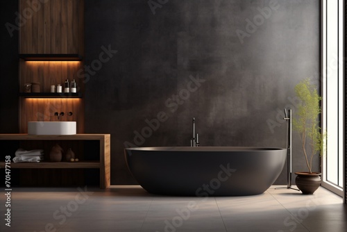 A black color bathtub in a modern luxurious bathroom