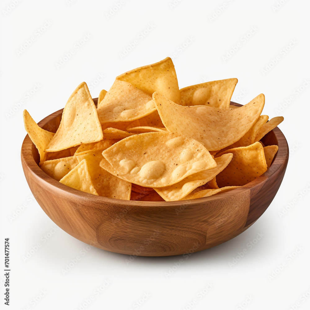 tasty tortilla chips in a wooden bowl with transparent background created with Generative Ai tasty tortilla chips in a wooden bowl with transparent background created with Generative Ai