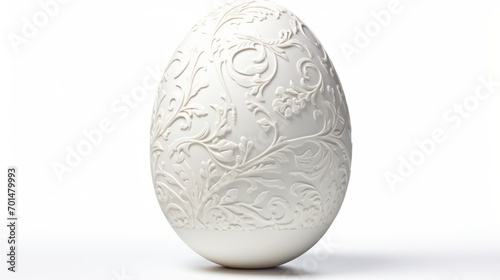  a close up of an easter egg on a white background with a floral design on the outside of the egg.