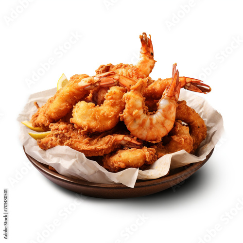 tasty deep fried seafood isolated on transparent background created with Generative Ai