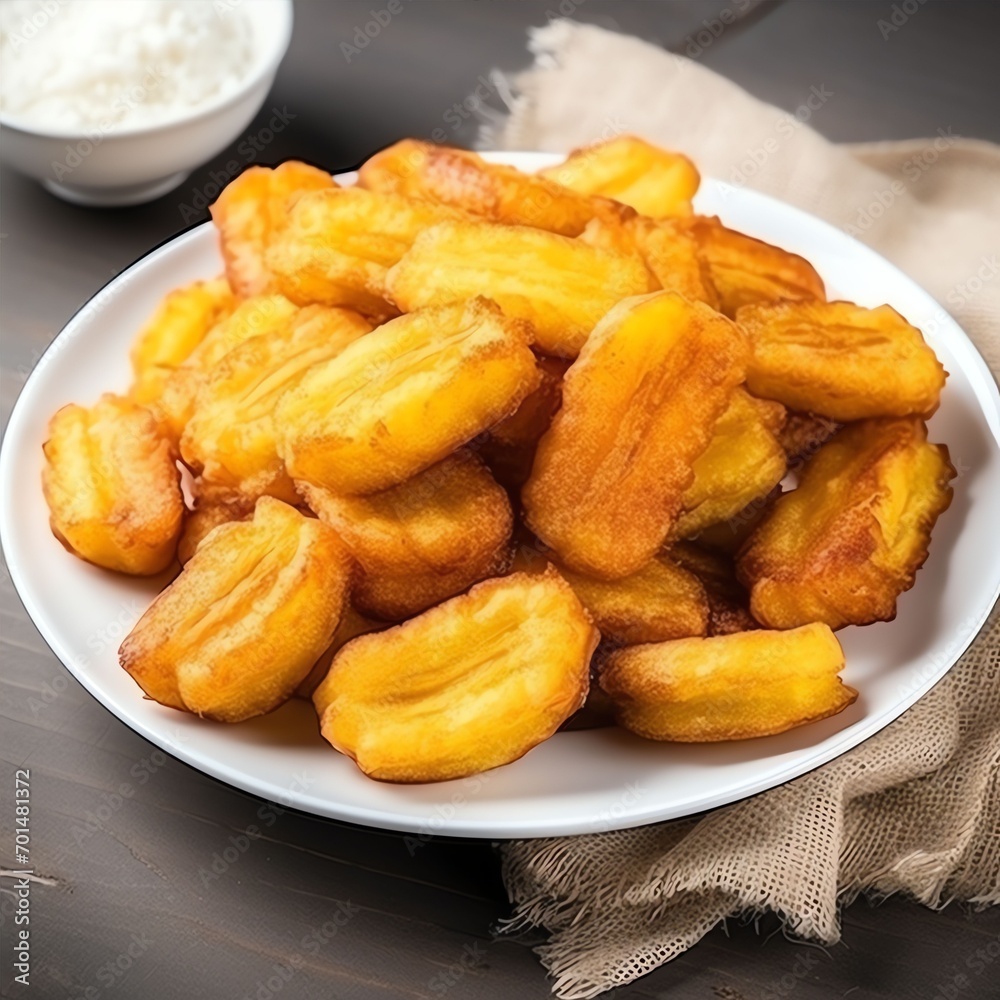 fried banana on the white table fried banana on the white table