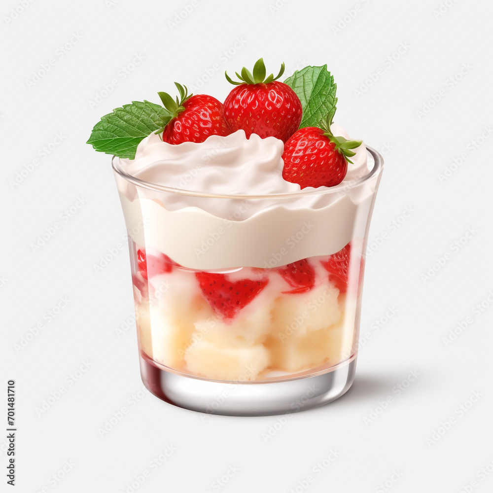 tasty vanilla mousse with strawberries isolated on transparent background created with Generative Ai tasty vanilla mousse with strawberries isolated on transparent background created with Generative Ai