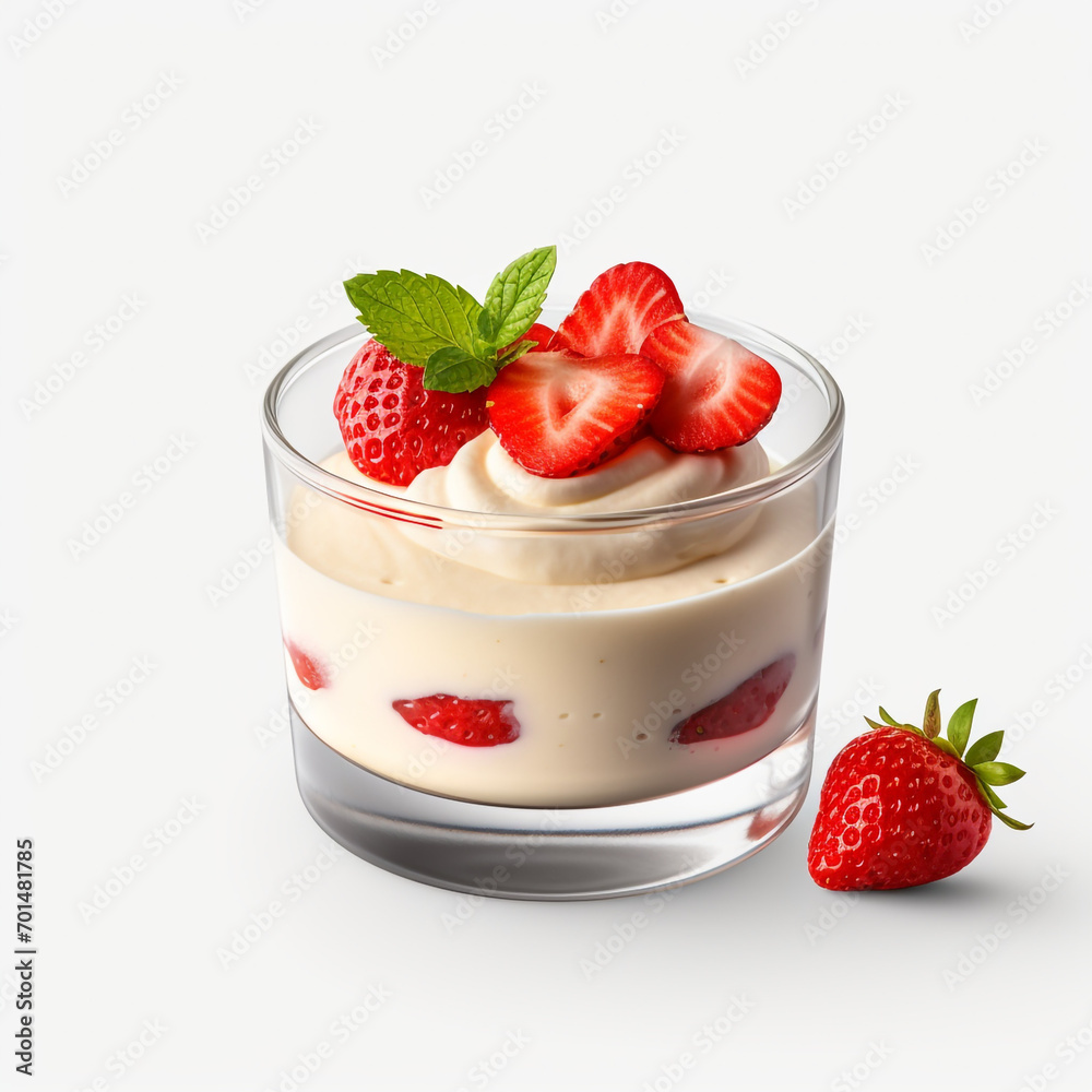 tasty vanilla mousse with strawberries isolated on transparent background created with Generative Ai tasty vanilla mousse with strawberries isolated on transparent background created with Generative Ai