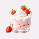 tasty vanilla mousse with strawberries isolated on transparent background created with Generative Ai