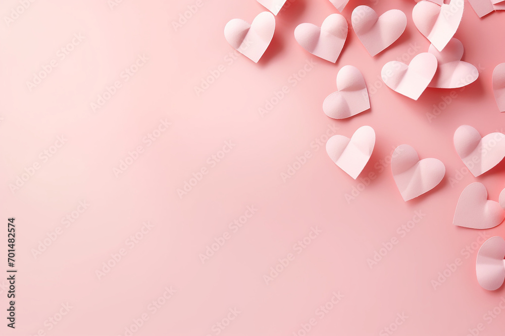 Happy Valentine's day blank background, beautiful paper cut hearts on pink background with copy space. High quality photo