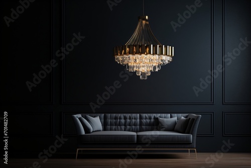 A luxurious living room with a chandelier and furniture interior decor
