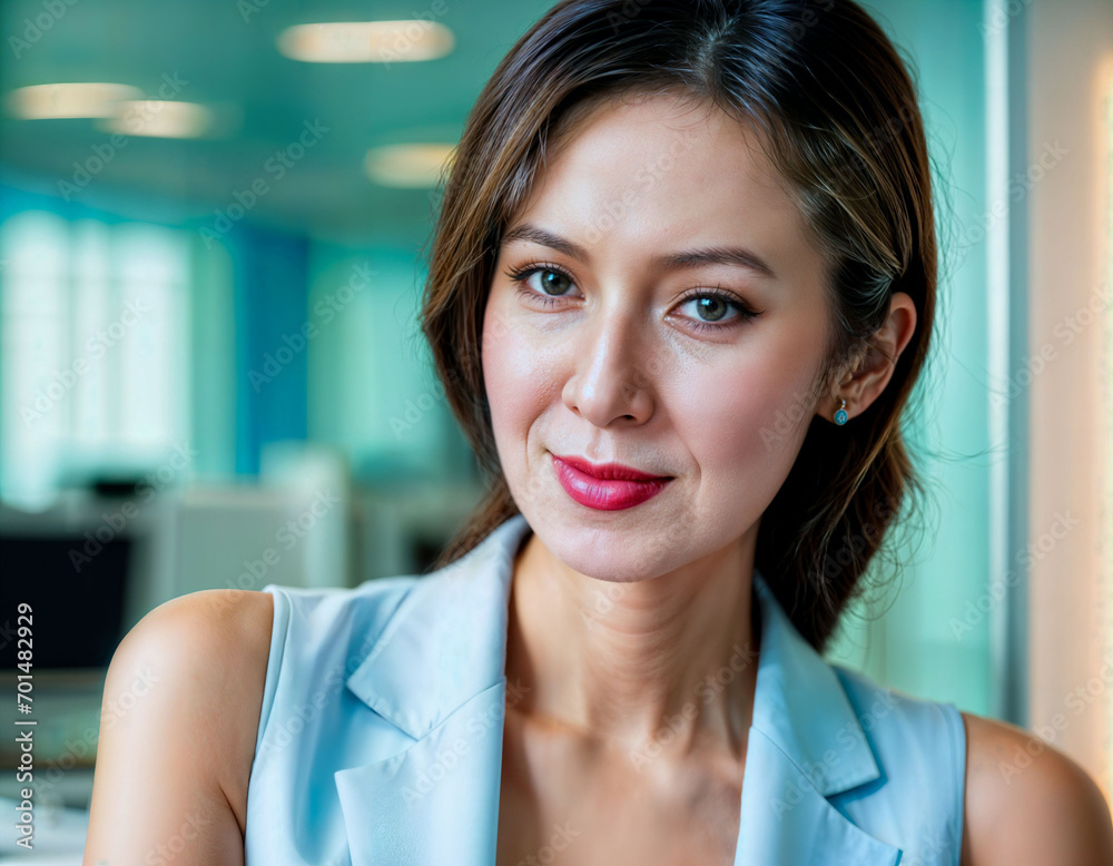 photo of beautiful asian woman inside office meeting room, generative AI photo of beautiful asian woman inside office meeting room, generative AI