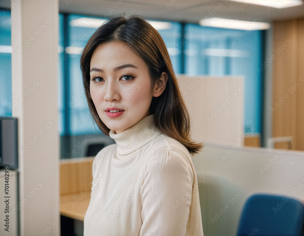 photo of beautiful asian woman inside office meeting room, generative AI