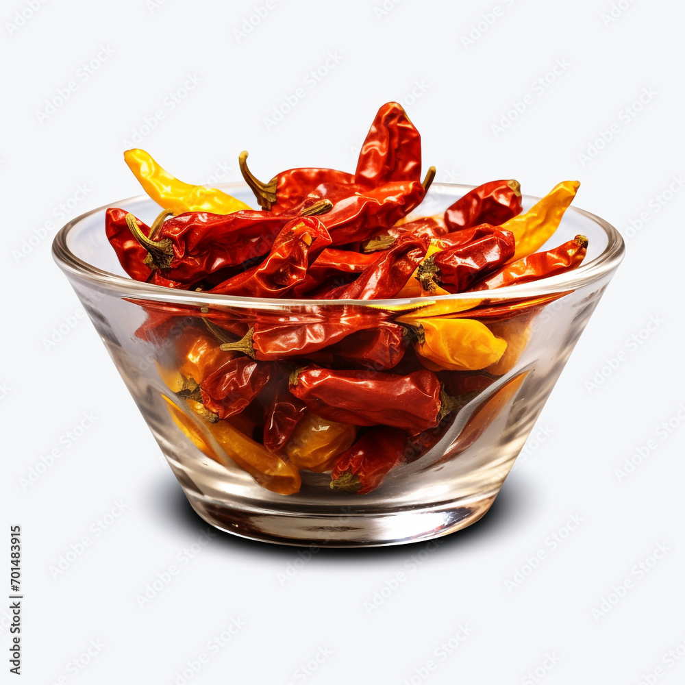 glass bowl of dried peppers isolated on transparent background created with Generative Ai glass bowl of dried peppers isolated on transparent background created with Generative Ai