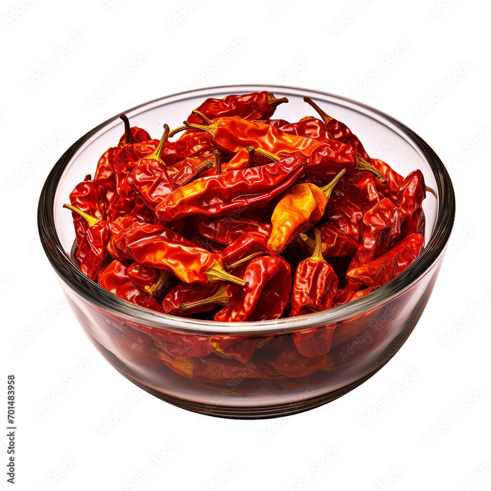 glass bowl of dried peppers isolated on transparent background created with Generative Ai glass bowl of dried peppers isolated on transparent background created with Generative Ai