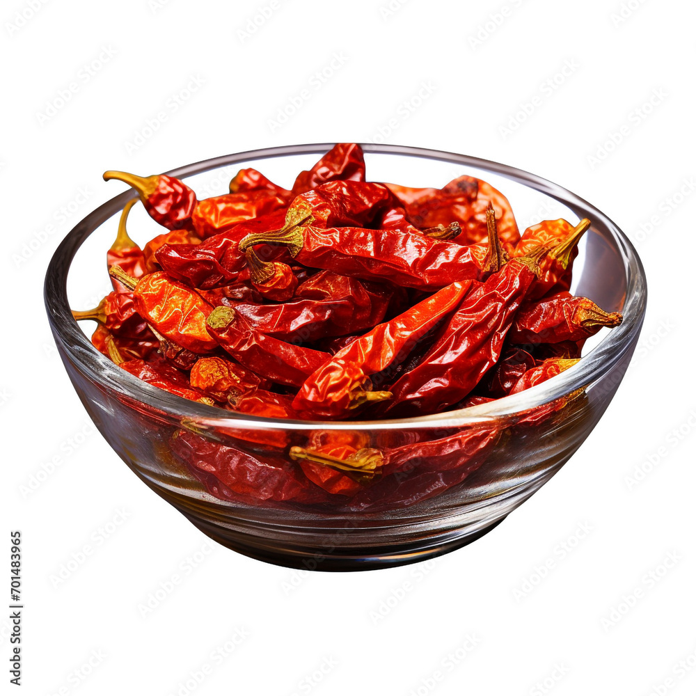 glass bowl of dried peppers isolated on transparent background created with Generative Ai glass bowl of dried peppers isolated on transparent background created with Generative Ai