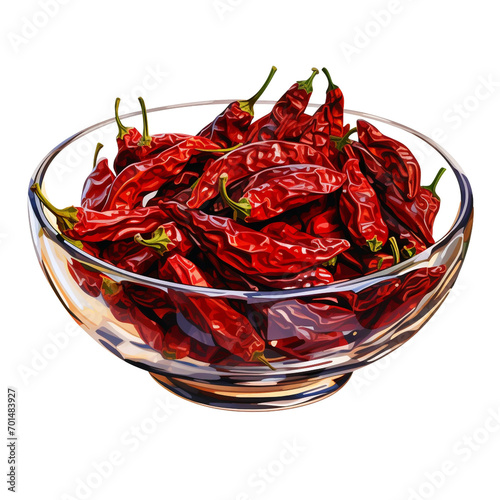 glass bowl of dried peppers isolated on transparent background created with Generative Ai